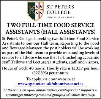St Peter's College seek two full-time Food service assistant St Peter's College seek two full-time Food service assistant