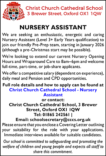 Christ Church Cathedral School seek Nursery Assistant Christ Church Cathedral School seek Nursery Assistant