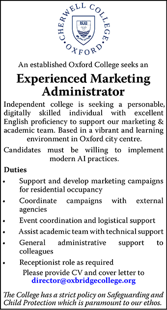 College in Oxford city centre is looking for an Experienced Marketing Administrator College in Oxford city centre is looking for an Experienced Marketing Administrator