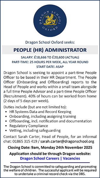 Dragon School is seeking to appoint a part-time People Officer to be based in their HR Department Dragon School is seeking to appoint a part-time People Officer to be based in their HR Department