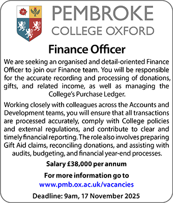 Pembroke College seeks Finance Officer Pembroke College seeks Finance Officer