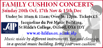 Family Cushion Concerts, Sunday 20th Oct, 17th Nov & 15th Dec, JdP Music Building