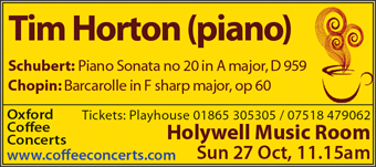 Coffee Concerts: Tim Horton (piano); Holywell Music Room, Sunday 27th October