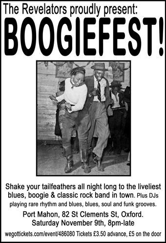 Boogiefest: The Revelators play boogie, blues and classic rock, Port Mahon, Sat 9th November