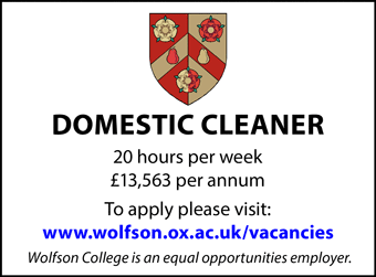 Wolfson College seeks a Domestic Cleaner, 20 hours per week