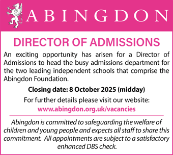 Abingdon School seek a Director of Admissions to head the busy admissions department for two leading independent schools