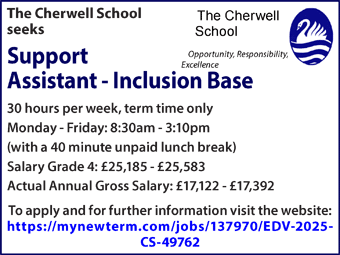 Cherwell School seeks Support Assistant - Inclusion Base