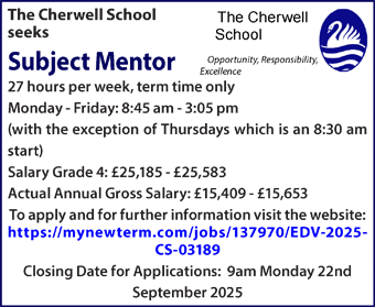 Cherwell School seeks Subject Mentor