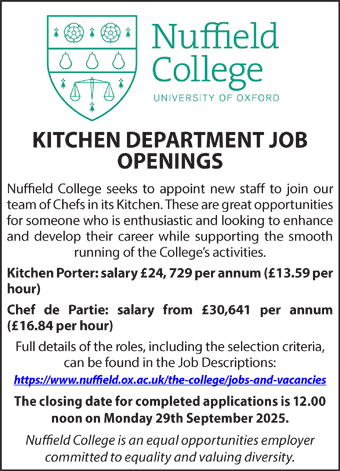 Nuffield College seek Kitchen roles