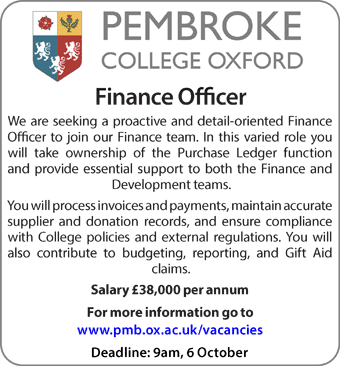 Pembroke College seeks a Finance Officer