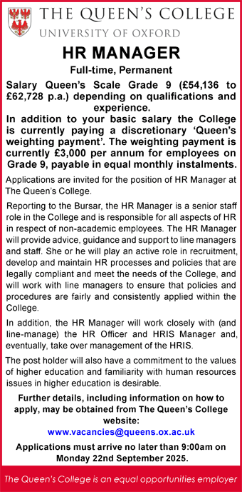 The Queen's College seek HR Manager