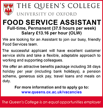 The Queen's College seek FOOD SERVICE ASSISTANT
