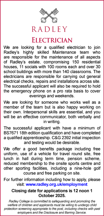 Radley College seek an Electrician