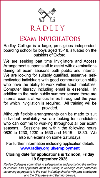 Radley College seek an Exam Invigilator