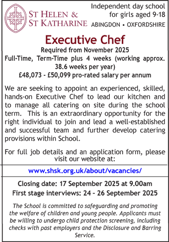 St Helen and St Katherine School seek Executive Chef