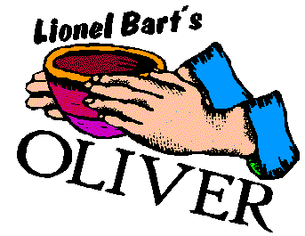 Picture of hands holding soup bowl with the caption 'Lionel Bart's Oliver'