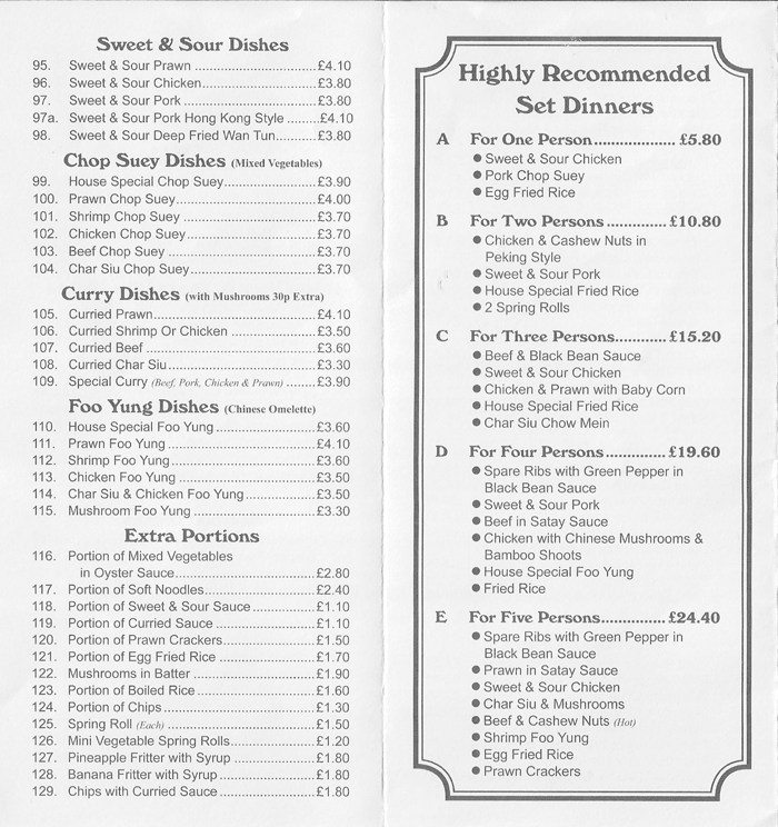 Sang Hing House Menu Page 1